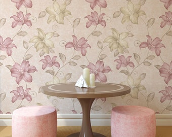 Floral wallpaper in vintage style, peel and stick, self adhesive, floral pattern, removable wallpaper, wall decor