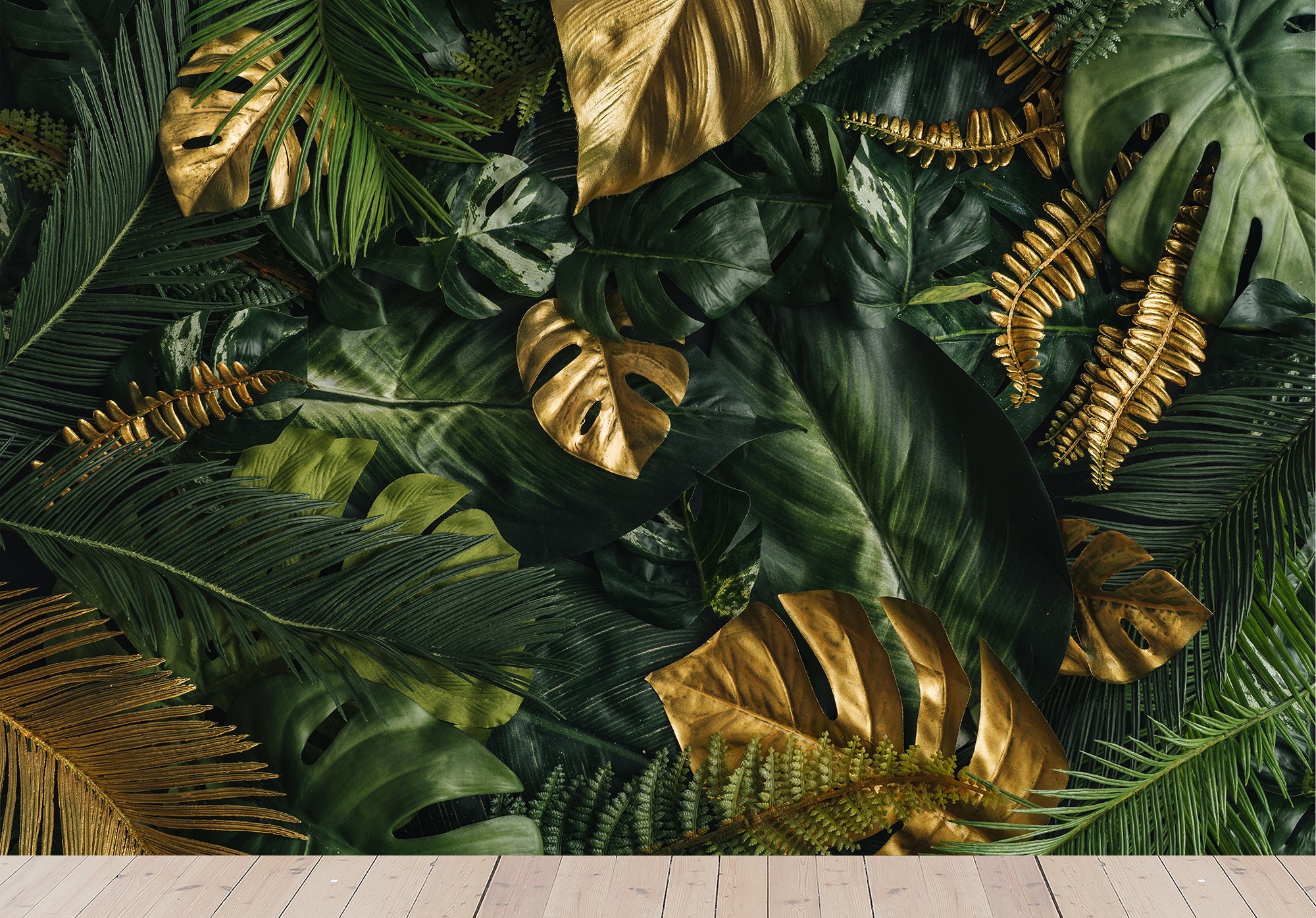 Tropical Dark Palm Leaves Wall Mural Peel and Stick | Etsy