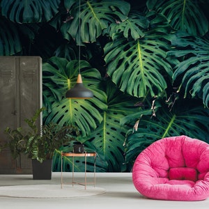 Monstera leaf wall mural, peel and stick tropical wallpaper, jungle removable wallpaper, exotic leaf print, self adhesive sticker