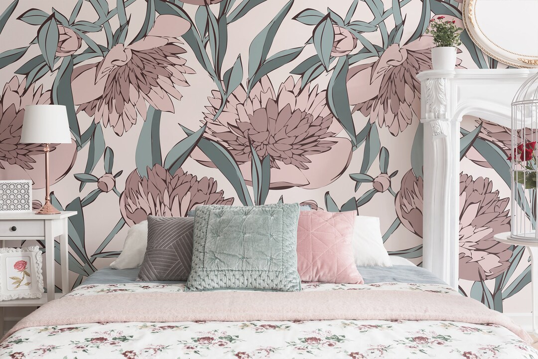 Peony Floral Wallpaper, Peel and Stick Wall Mural, Girl Decor ...