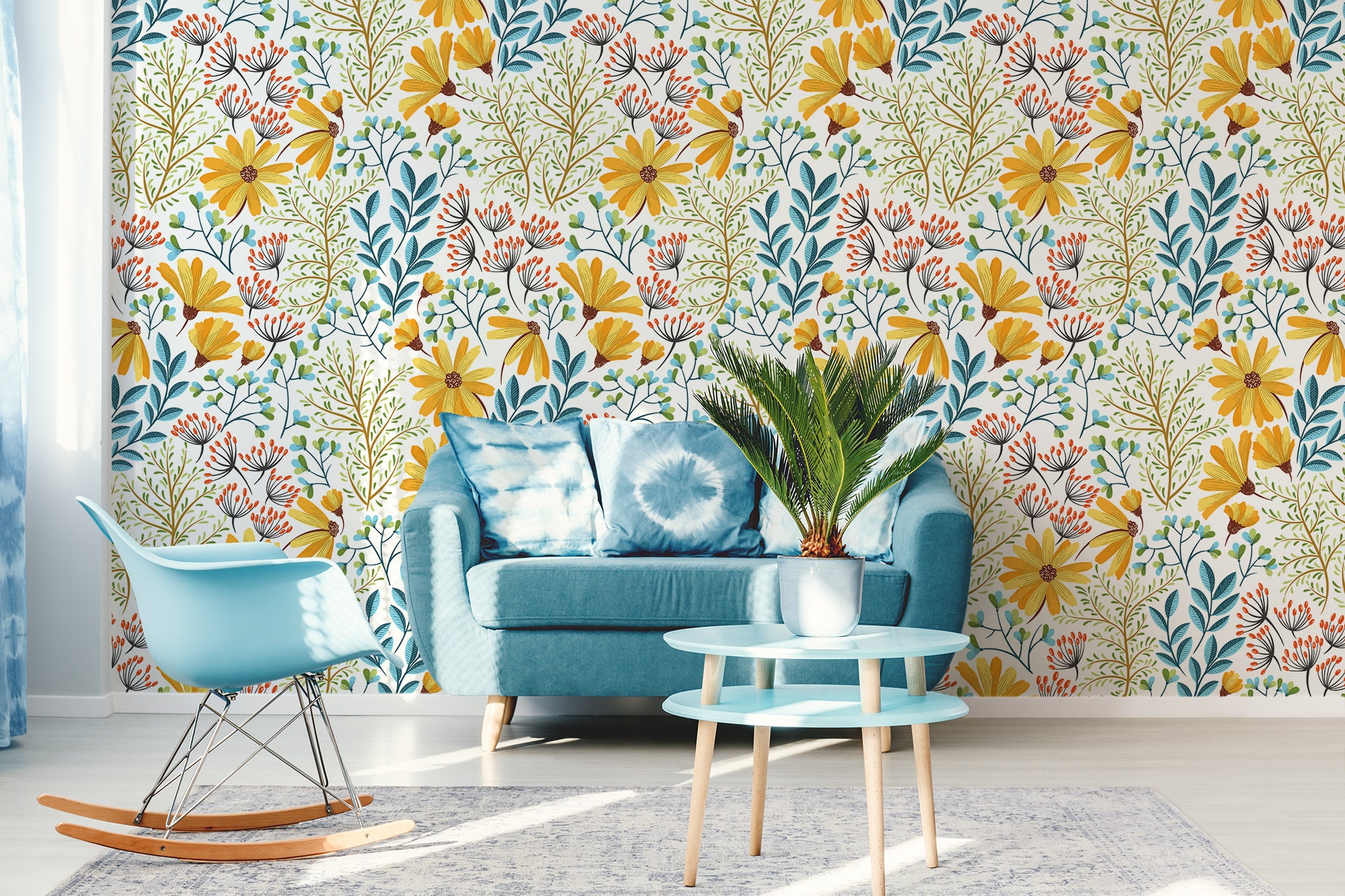Bohemian Floral Wallpaper Peel and Stick Wall Mural Self Etsy
