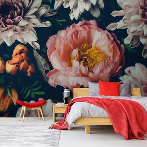Beautiful flowers wallpaper, peel and stick wall mural, floral home decor, temporary removable wallpaper, home decor