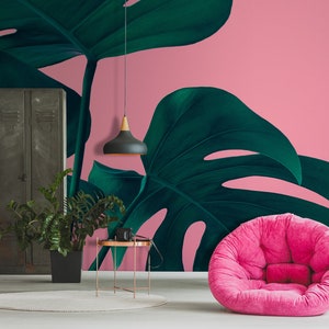 Monstera Blätter Wand wandbild, peel and stick abnehmbare Tapete, temporäre Tapete, tropische Tapete Wandbild, Palmenblatt Wand Dekor