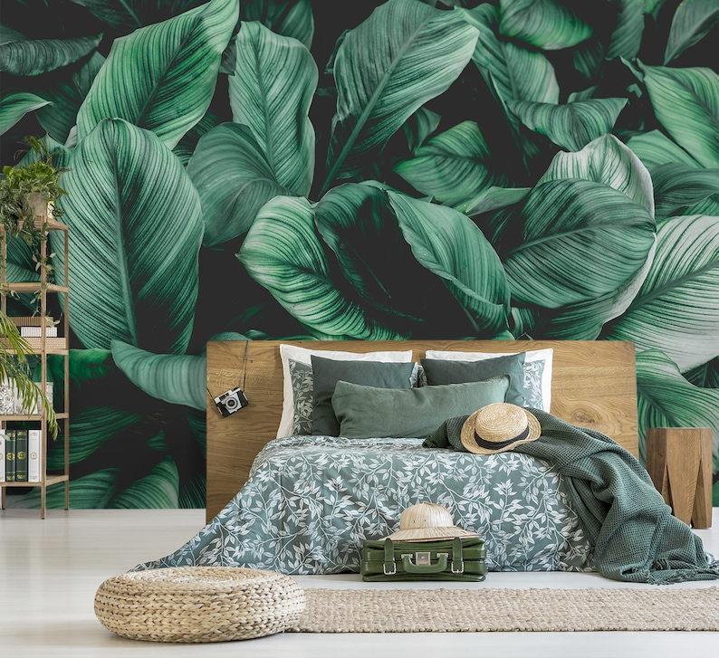 Tropical Leaf Wallpaper Peel and Stick Wallpaper Palm Leaf - Etsy