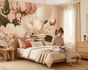 Floral wall mural, bouquet of flowers wallpaper, botanical wall art, home decor, self adhesive peel and stick or traditional vinyl
