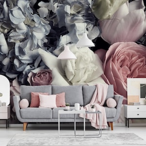 Bellissimo murale di peonie, carta da parati a buccia e bastone, carta da parati autoadesiva, carta da parati floreale rimovibile, decorazioni per la casa