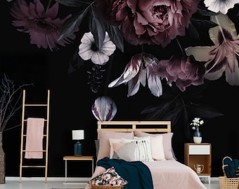 Big purple peony wallpaper, peel and stick wall mural, wallpaper roll, self adhesive floral wallpaper, wall decor