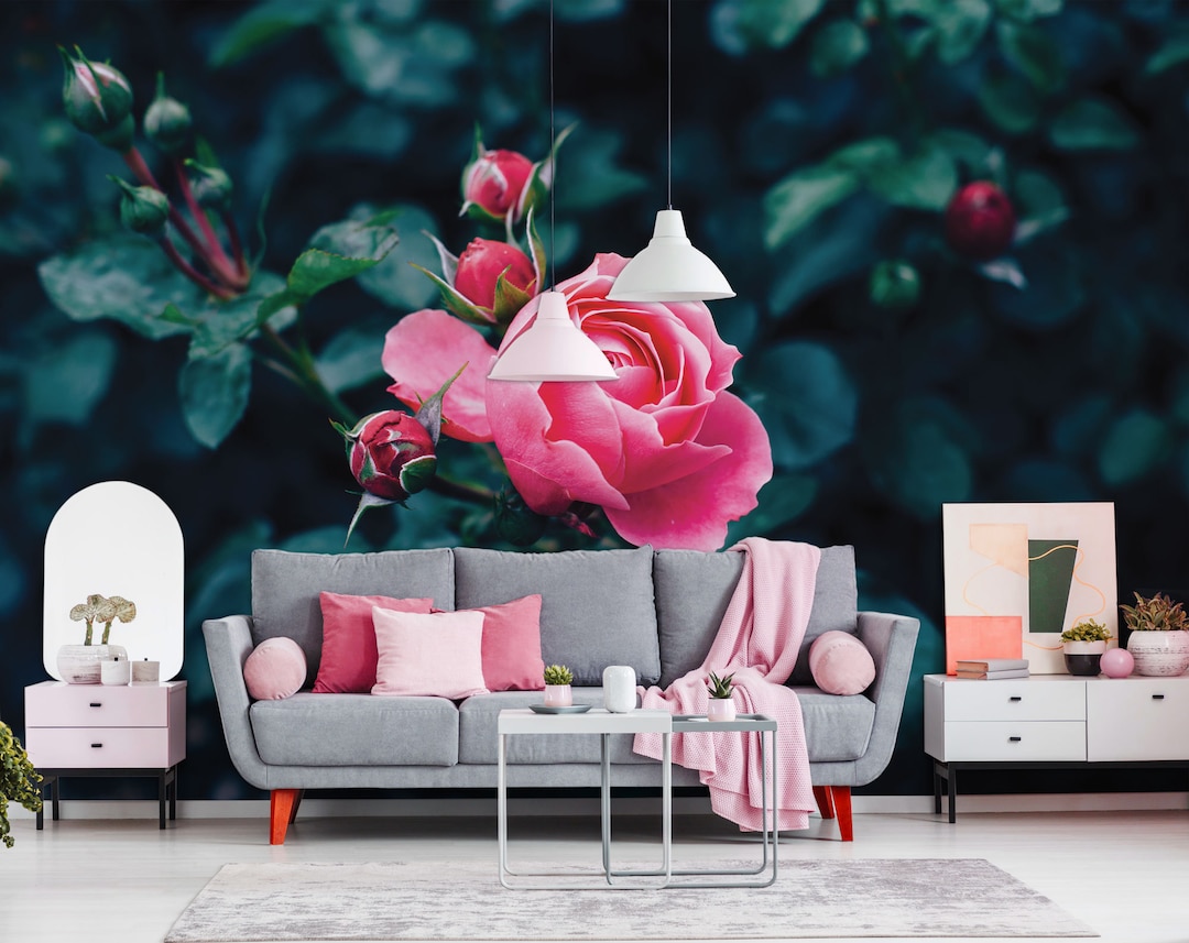 Pink Rose Wall Mural, Self Adhesive Removable Wallpaper, Floral ...