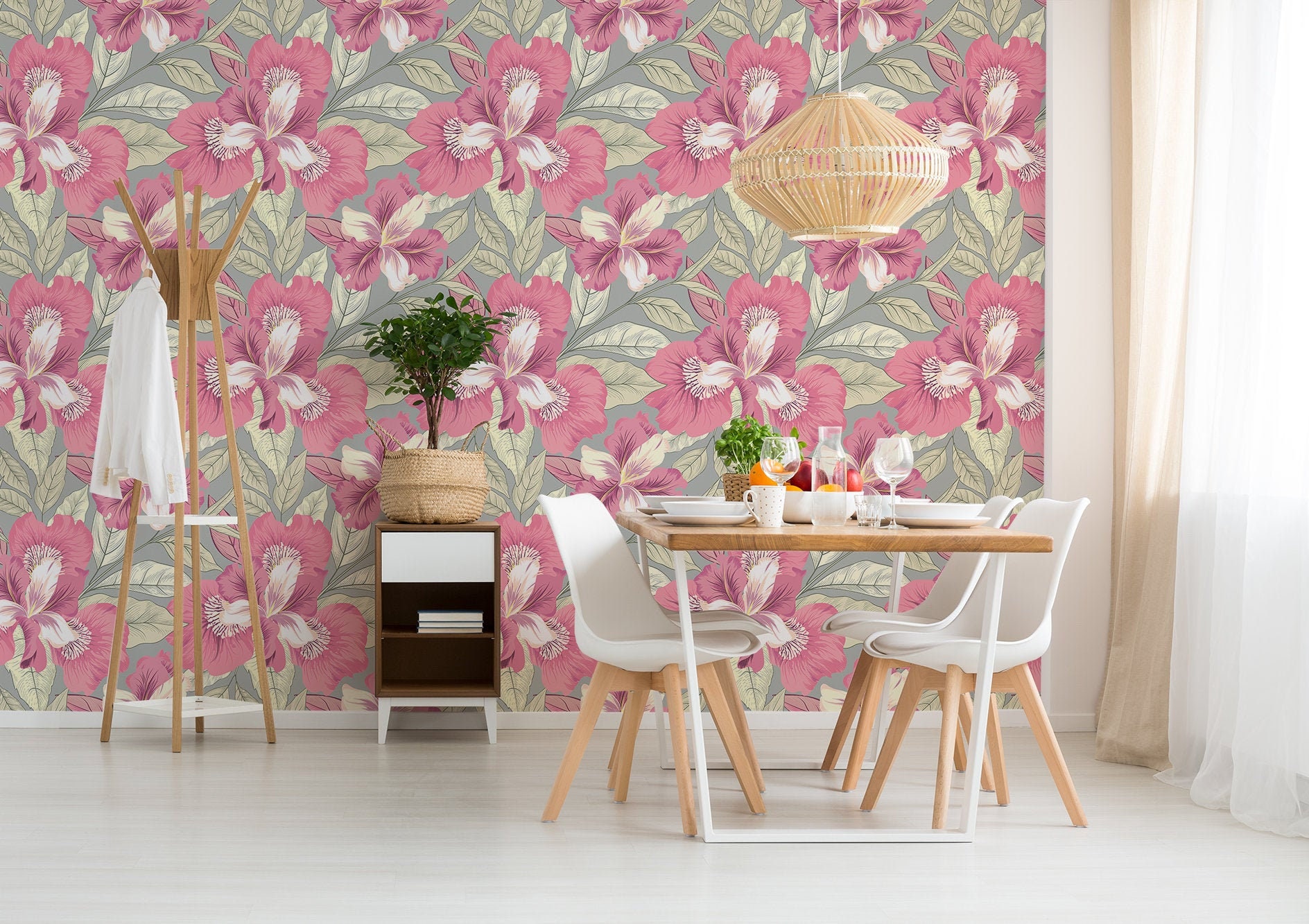 Pink Floral Wallpaper Mural Peel & Stick Wallpaper Remove 12B