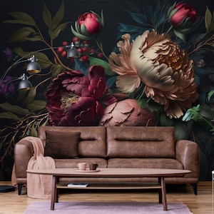 Carta da parati con bouquet di fiori, carta da parati in stile vintage, natura morta, autoadesiva, stacca e incolla, rimovibile o tradizionale, carta da parati in vinile