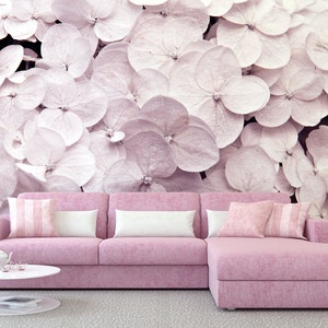Light purple floral wall mural, self adhesive removable wallpaper, pastel flower wall art, peel and stick wallpaper, floral wall decor