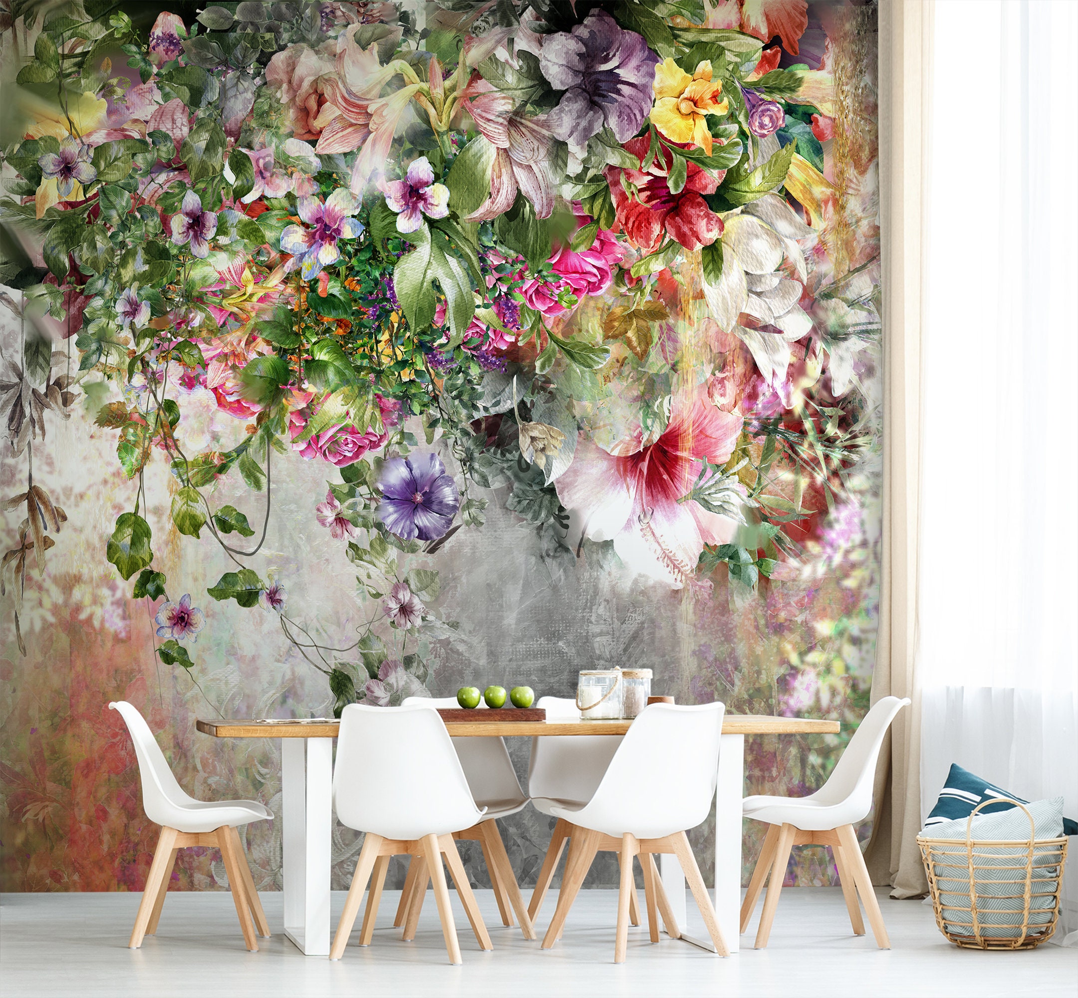 Bold Floral Wall Mural  Vibrant Dreams