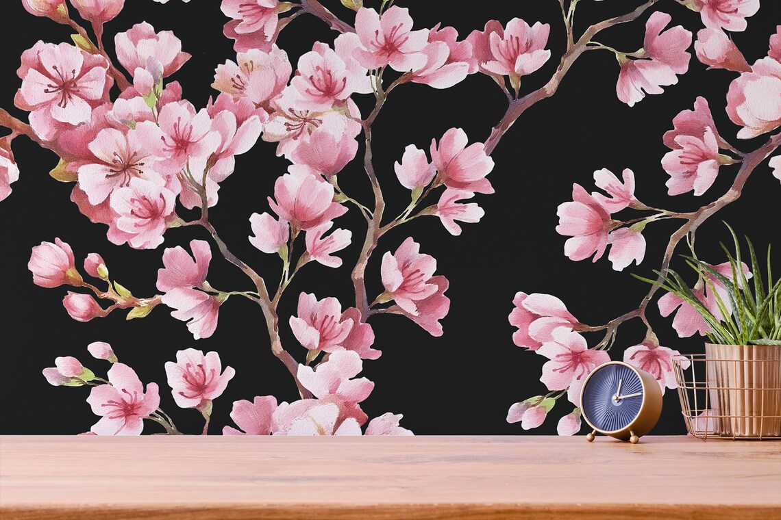 Cherry Blossoms Wallpaper Peel and Stick Wall Mural Etsy