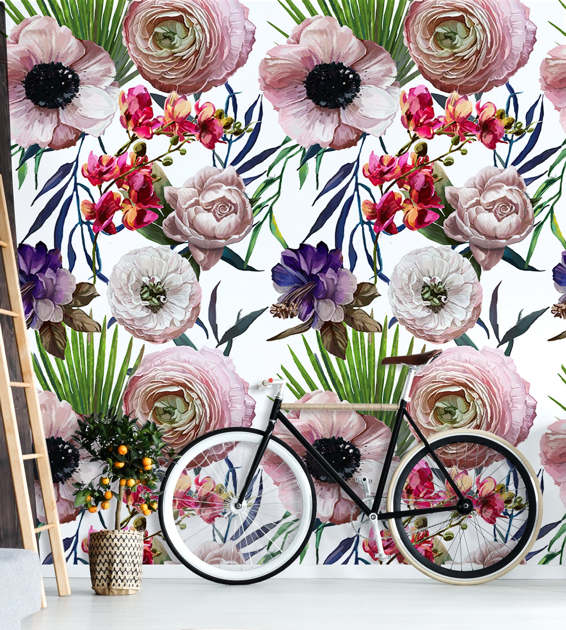 Tropical Flowers Wallpaper Peel and Stick Floral Wall Mural | Etsy