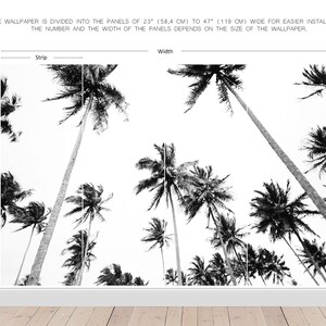 Black and white palm tree wall mural, tropical tree wallpaper, self adhesive removable wallpaper, peel and stick wallpaper, wall decor image 7