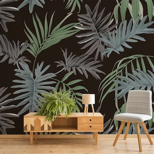 Bamboo palm leaf wallpaper, peel and stick wall mural with botanical pattern, removable wallpaper, home decor