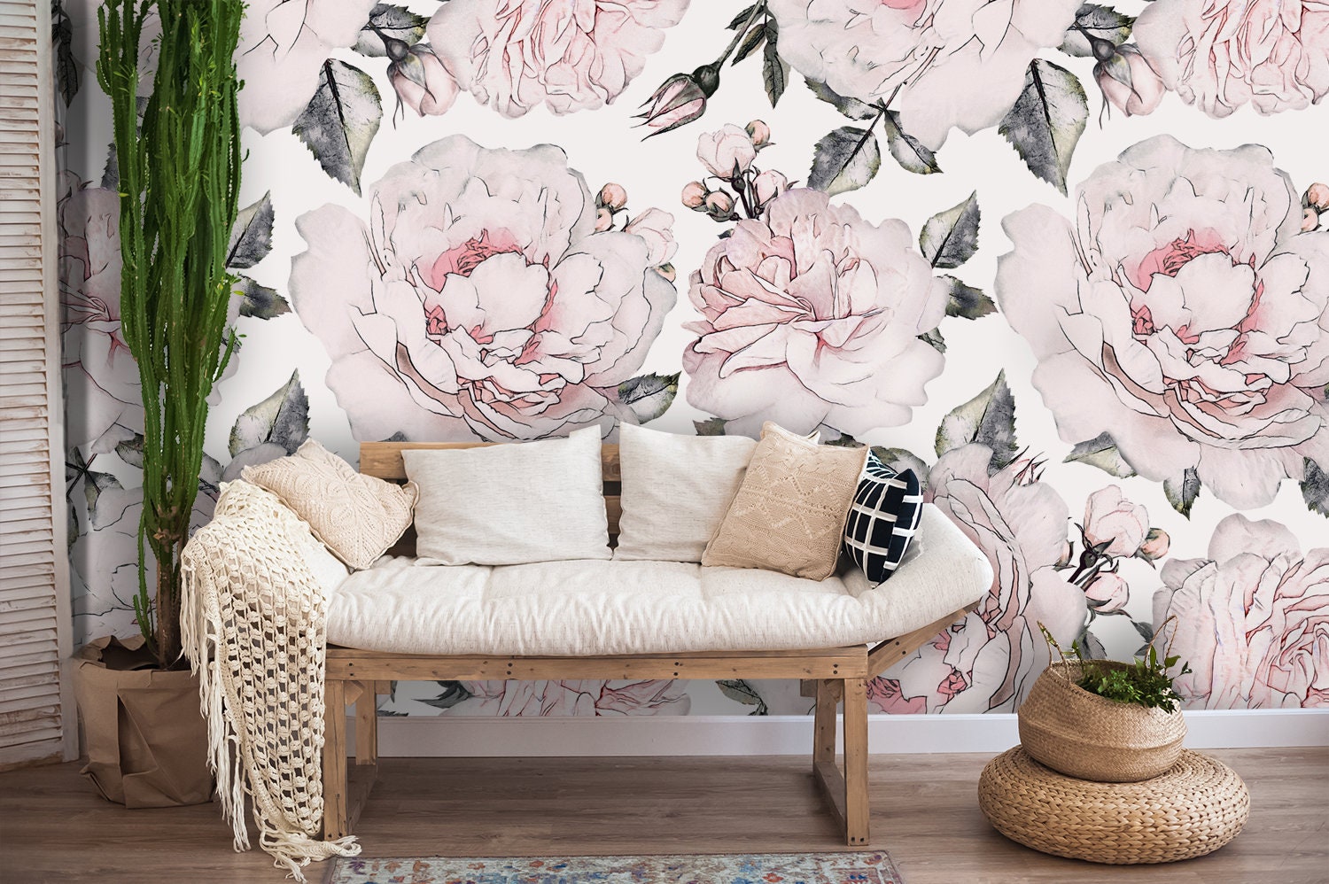 Pink Peony Bouquet Peel And Stick Wallpaper Floral Etsy