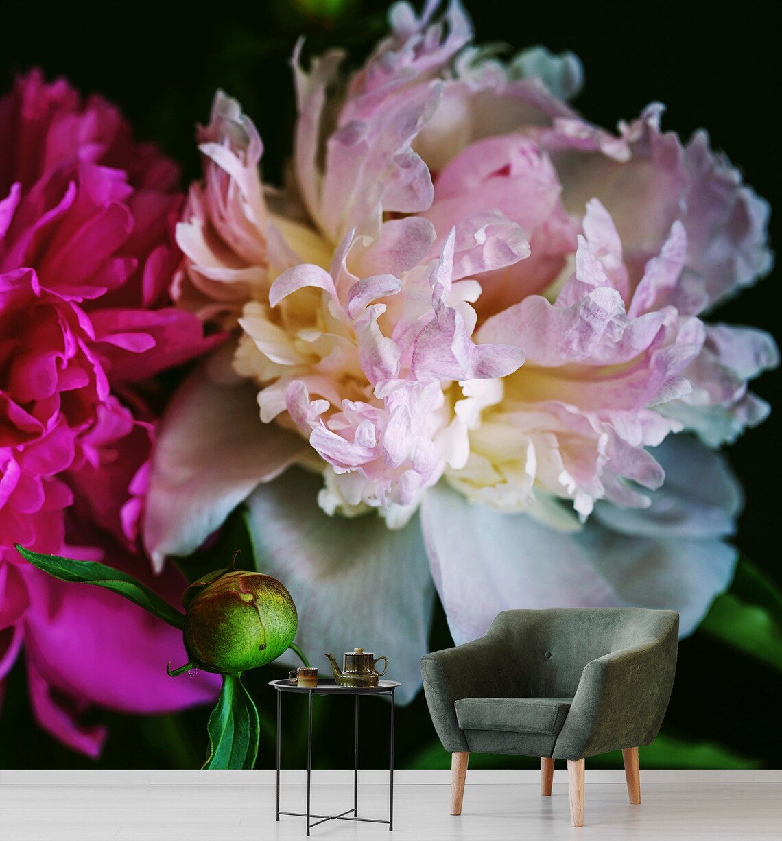 Peony Flower Wallpaper Mural Peel and Stick Wall Mural - Etsy UK