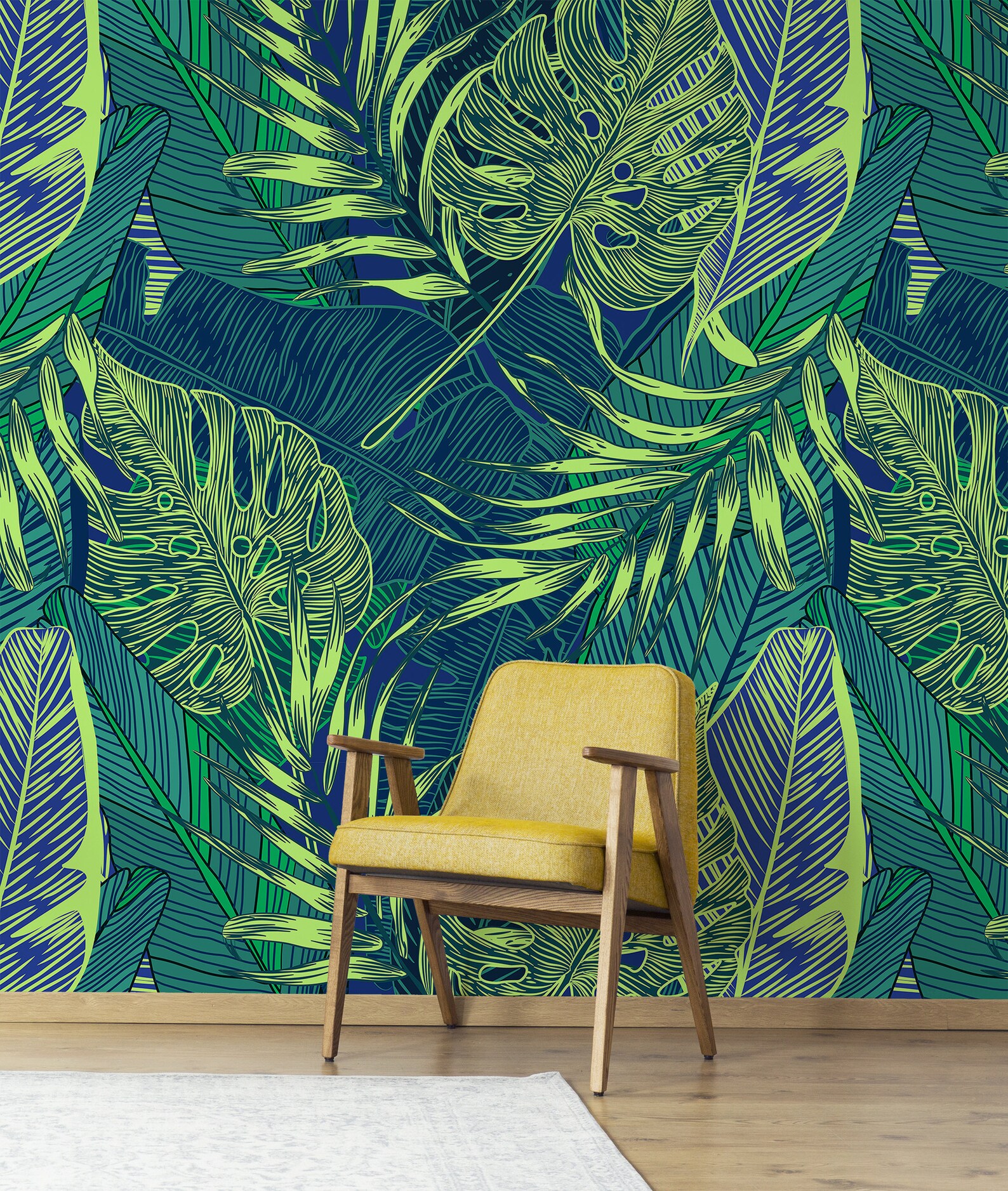 Tropical Leaves Wallpaper, Peel and Stick Wall Mural, Palm Leaf Print ...