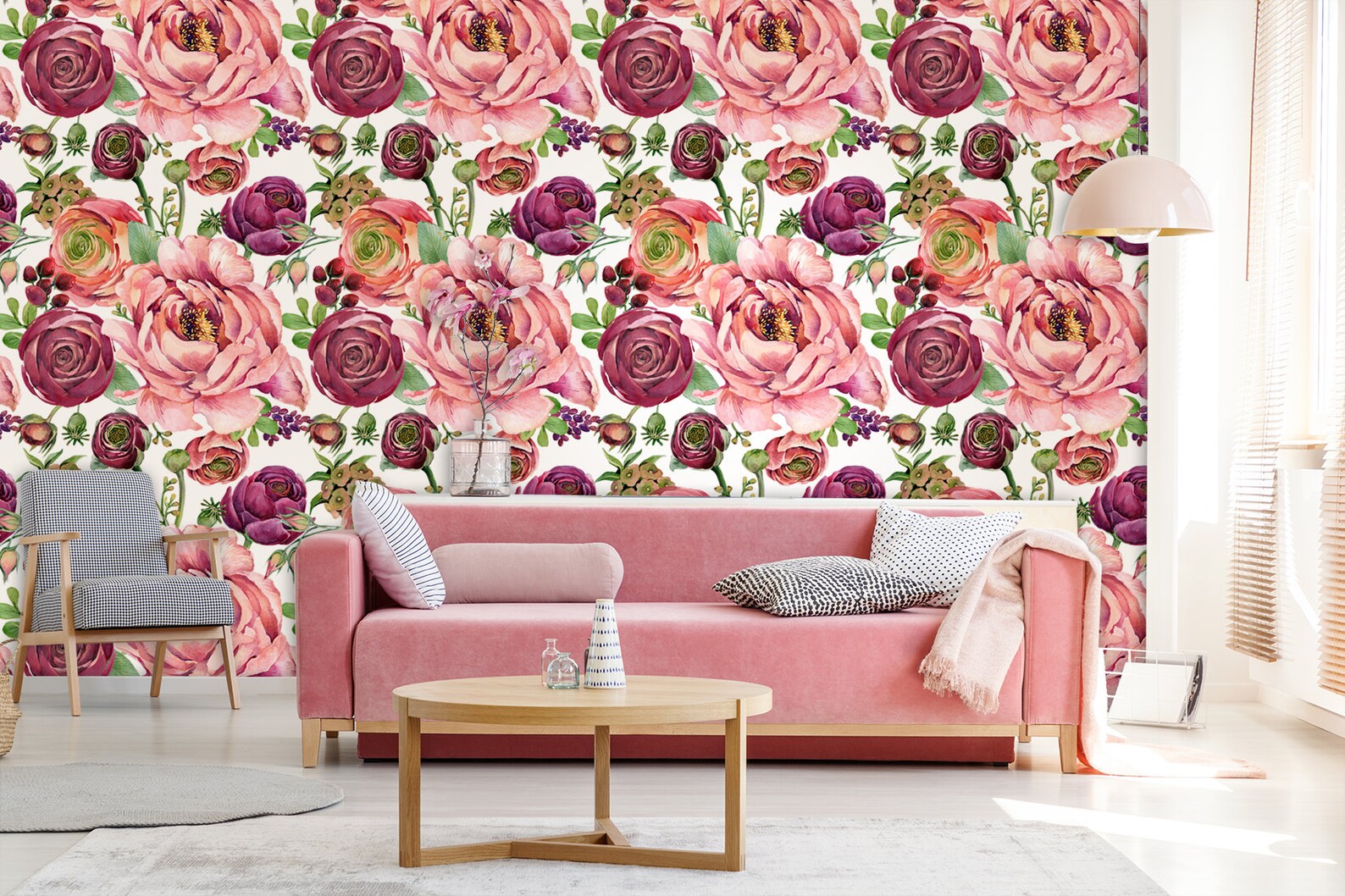 English Roses Background English Roses Wallpaper, Peel and Stick Wallpaper, Watercolor Floral ...