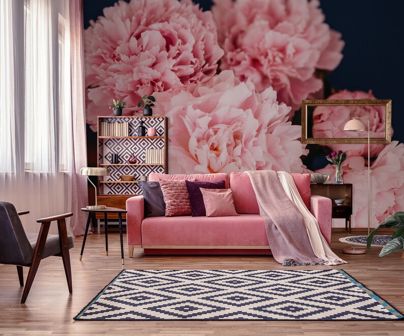 Peonies Self Adhesive Wall Mural Floral Removable Wallpaper Etsy