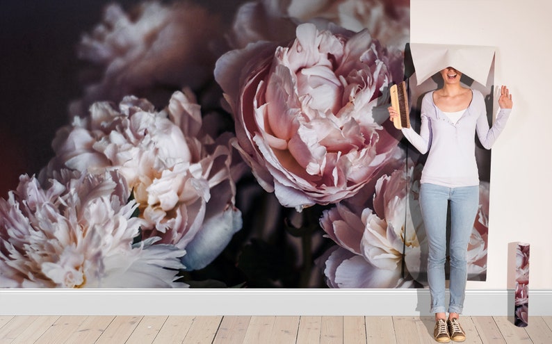 Peony flowers wall mural, peel and stick floral wallpaper, temporary removable wallpaper, self adhesive, floral wall decor, home decor image 5