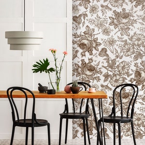 Retro Stil braune florale Tapete, abnehmbare Tapete, selbstklebende Tapete, florales Wandbild, Wanddeko