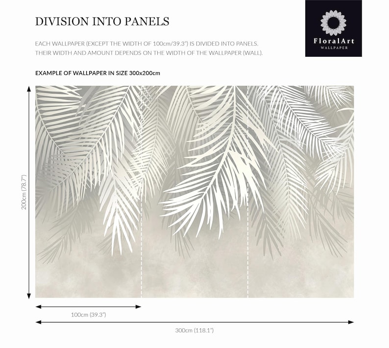 Beige tropical palm leaf wall mural, botanical wallpaper, boho wall decor, self adhesive peel and stick or traditional vinyl image 6