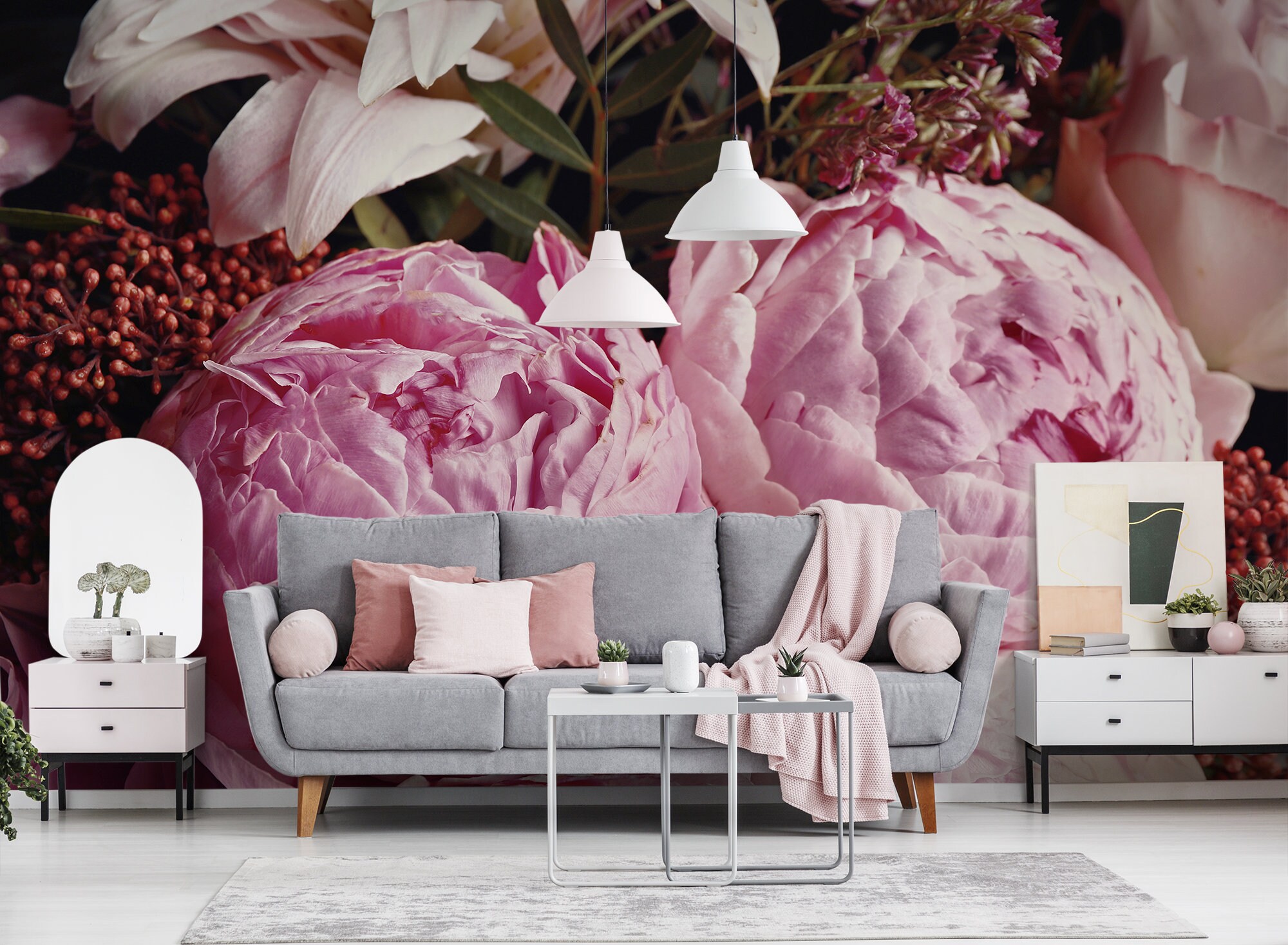 Pink Peonies Wall Mural, Peel and Stick Wallpaper, Floral Wall Art ...