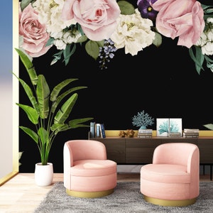 Carta da parati autoadesiva floreale, carta da parati temporanea, bouquet di peonia, fiori ad acquerello, decorazioni per la casa, carta da parati rimovibile