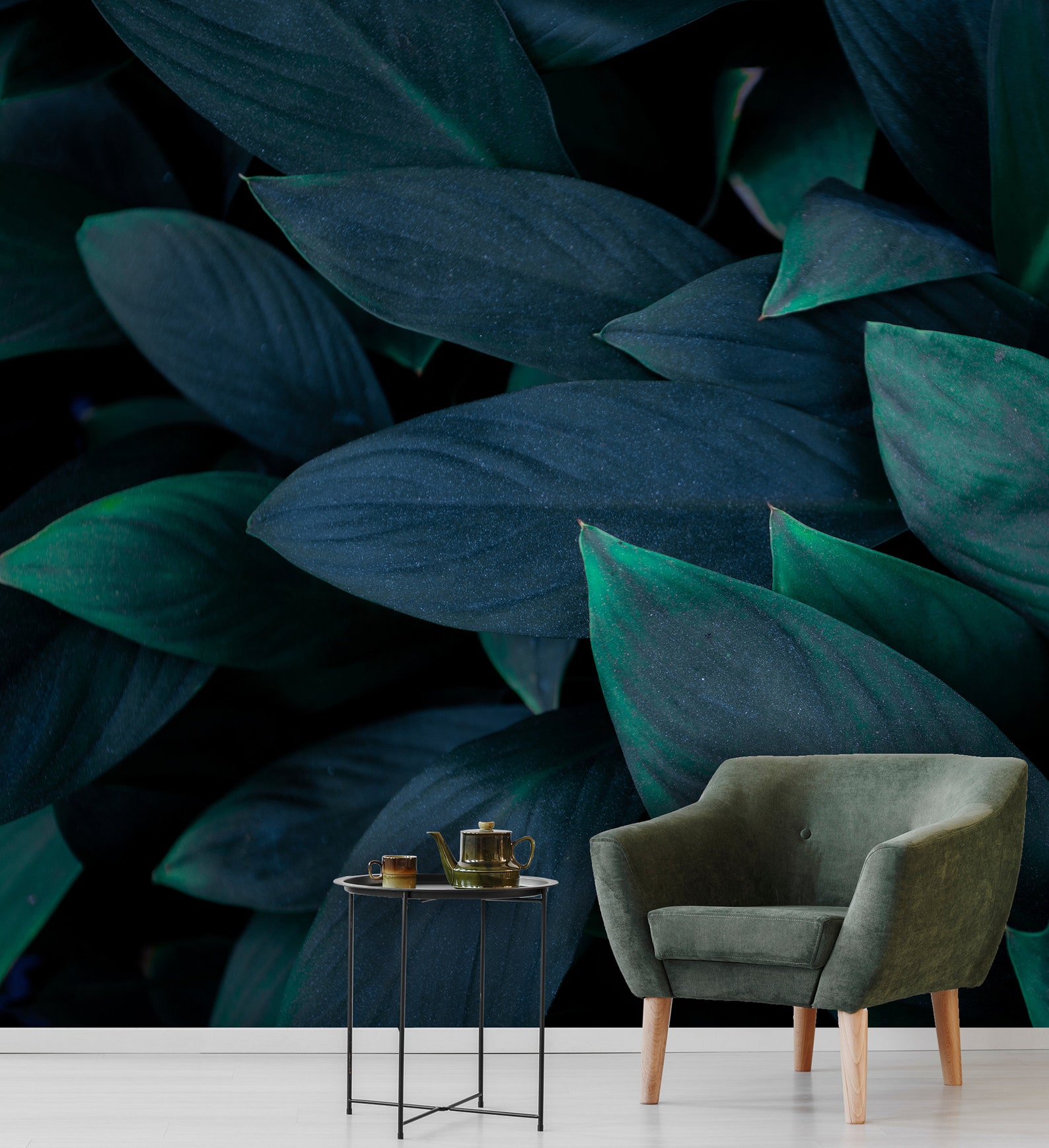 Dark Tropical Wall Mural With Big Green Leaves Peel and Stick - Etsy