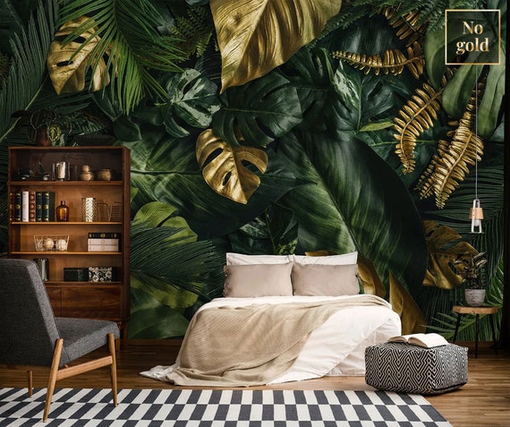  Papel tapiz autoadhesivo 3D para pared, removible, papel  adhesivo de contacto con hojas de palmera de plátano, textura sin costuras,  bosque exótico de selva tropical, papel tapiz para decoración de dormitorio