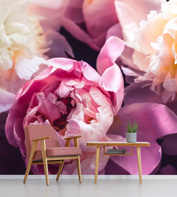 Peony flowers wall mural, self adhesive removable wallpaper, peony floral art print, peel and stick wallpaper, floral wall decor