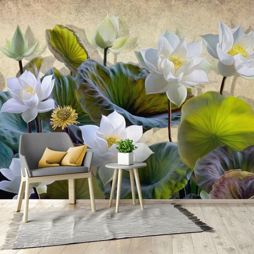 Purple Grey Floral Wallpaper Self Adhesive Removable Etsy