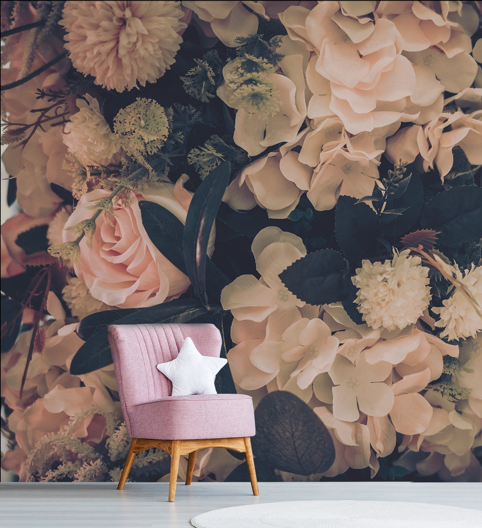 Dark Floral Wall Mural Self Adhesive Wallpaper Floral Etsy