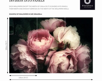 Pink rose wallpaper, dark floral wall mural, floral bouquet wall