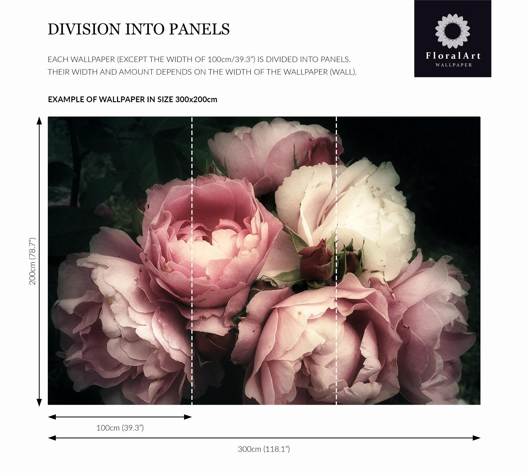 Pink rose wallpaper, dark floral wall mural, floral bouquet wall