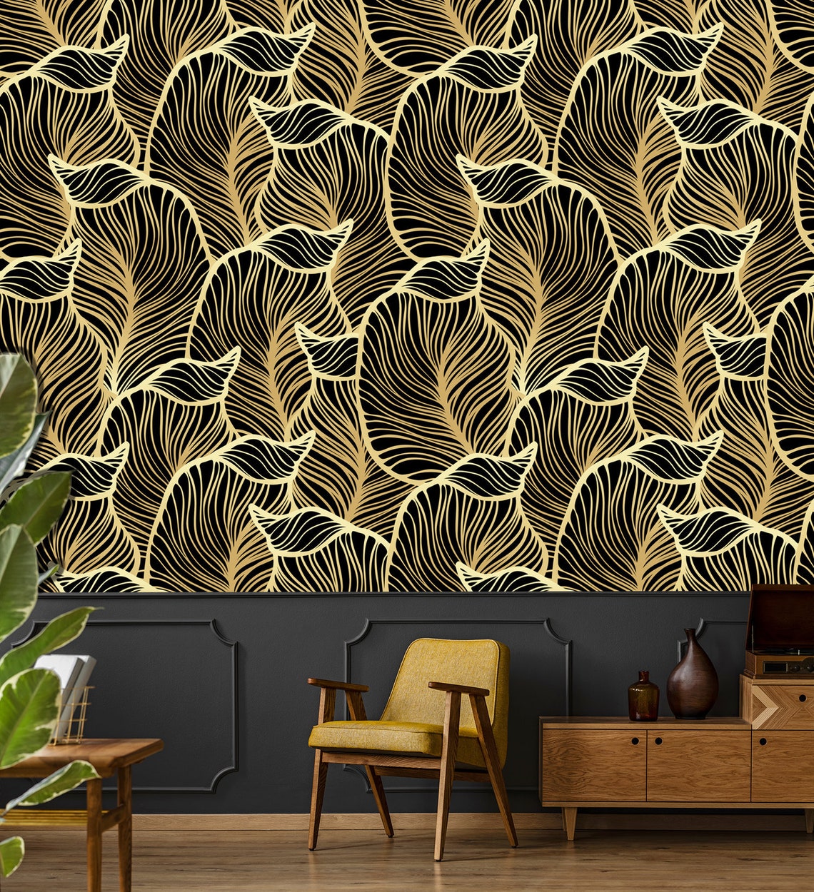 Banana leaf wallpaper peel and stick tropical wall mural Etsy