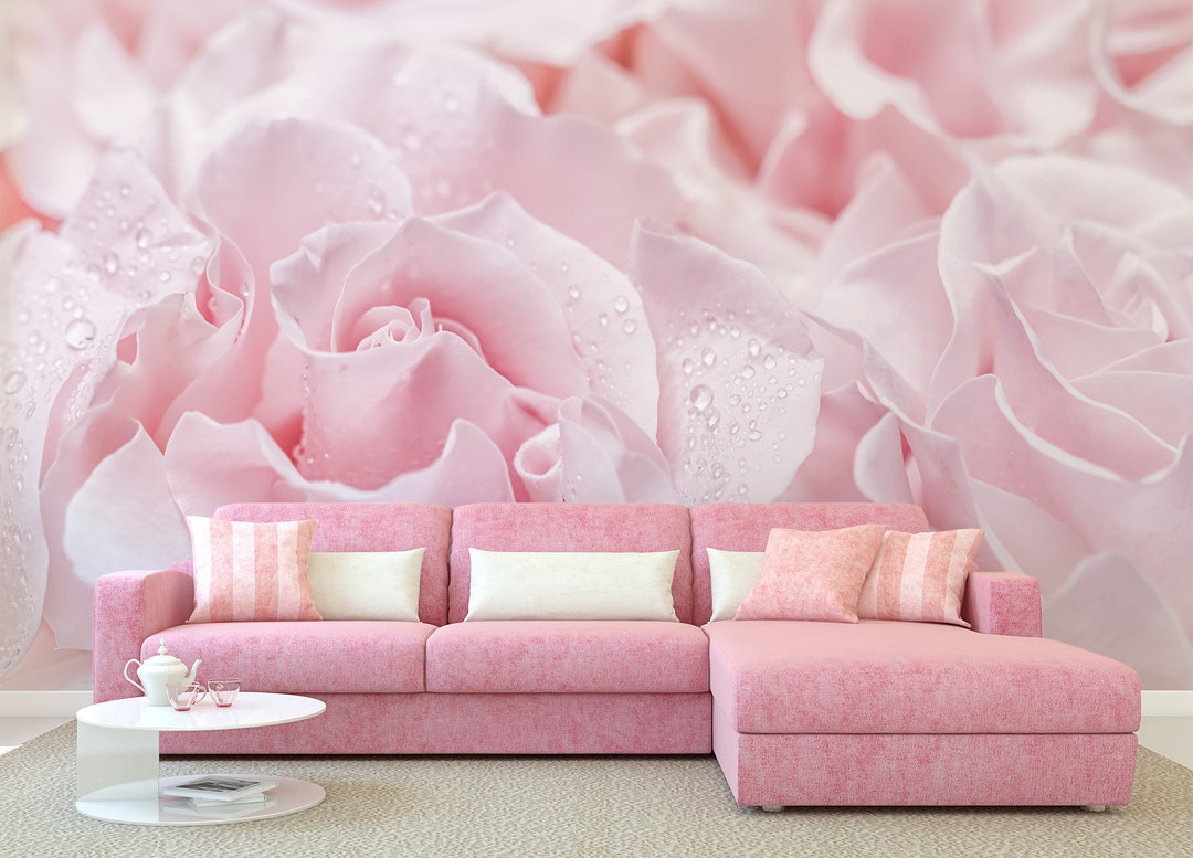 Floral Wall Mural, Pink Rose Petals, Bloosom Wallpaper, Self Adhesive ...