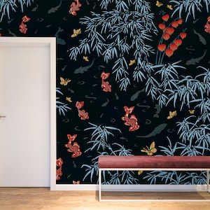 Japanese style wall mural, dark color fish pattern wallpaper, self adhesive, peel and stick, removable or traditional, vinyl wallpaper