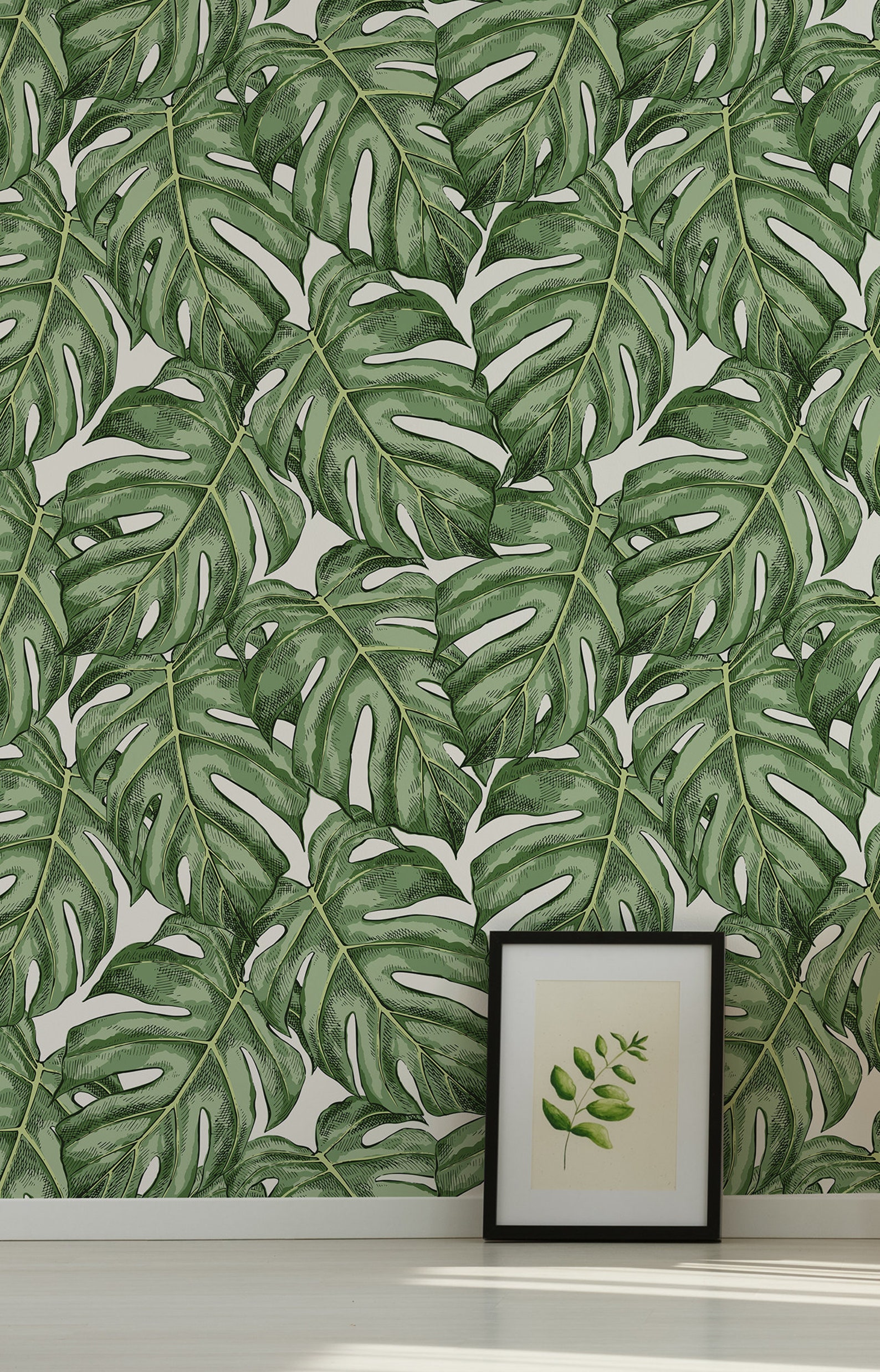Monstera Leaf Wallpaper Peel and Stick Tropical Wall Mural - Etsy
