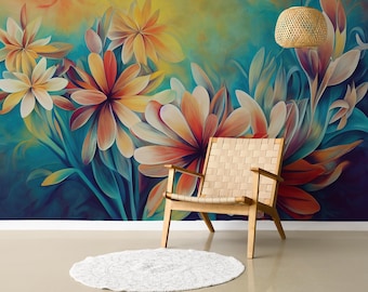 Kolorowa tapeta kwiatowa, fototapeta botaniczna, wystrój botaniczny, samoprzylepna, odklejana i przyklejana, usuwalna lub tradycyjna, tapeta winylowa