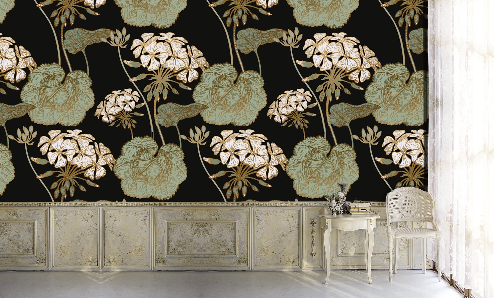 White Geranium Wallpaper Self Adhesive Dark Floral Wall - Etsy