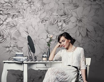 Abstrakcyjna tapeta kwiatowa, fototapeta z motywem kwiatowym, sztuka ścienna, samoprzylepna, odklejana i przyklejana, usuwalna lub tradycyjna, tapeta winylowa