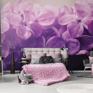 Lila Blütenblatt Wand wandbild, selbstklebend abnehmbare Tapete, Natur Floral Print, Peel and Stick Tapete, Wand dekor