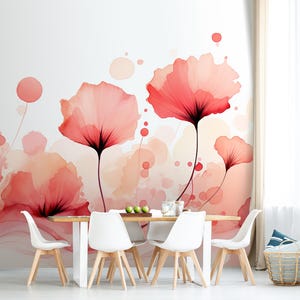Watercolor floral wallpaper, Abstract botanical wall mural, self adhesive, peel and stick, removable or traditional, vinyl wallpaper