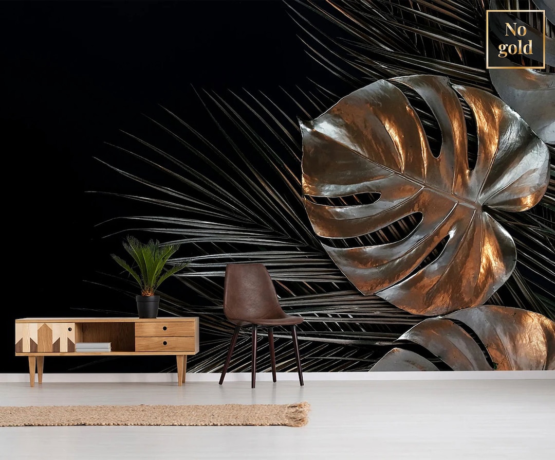 Bronze Leaf Wall Mural, Peel and Stick Removable Wallpaper, Tropical