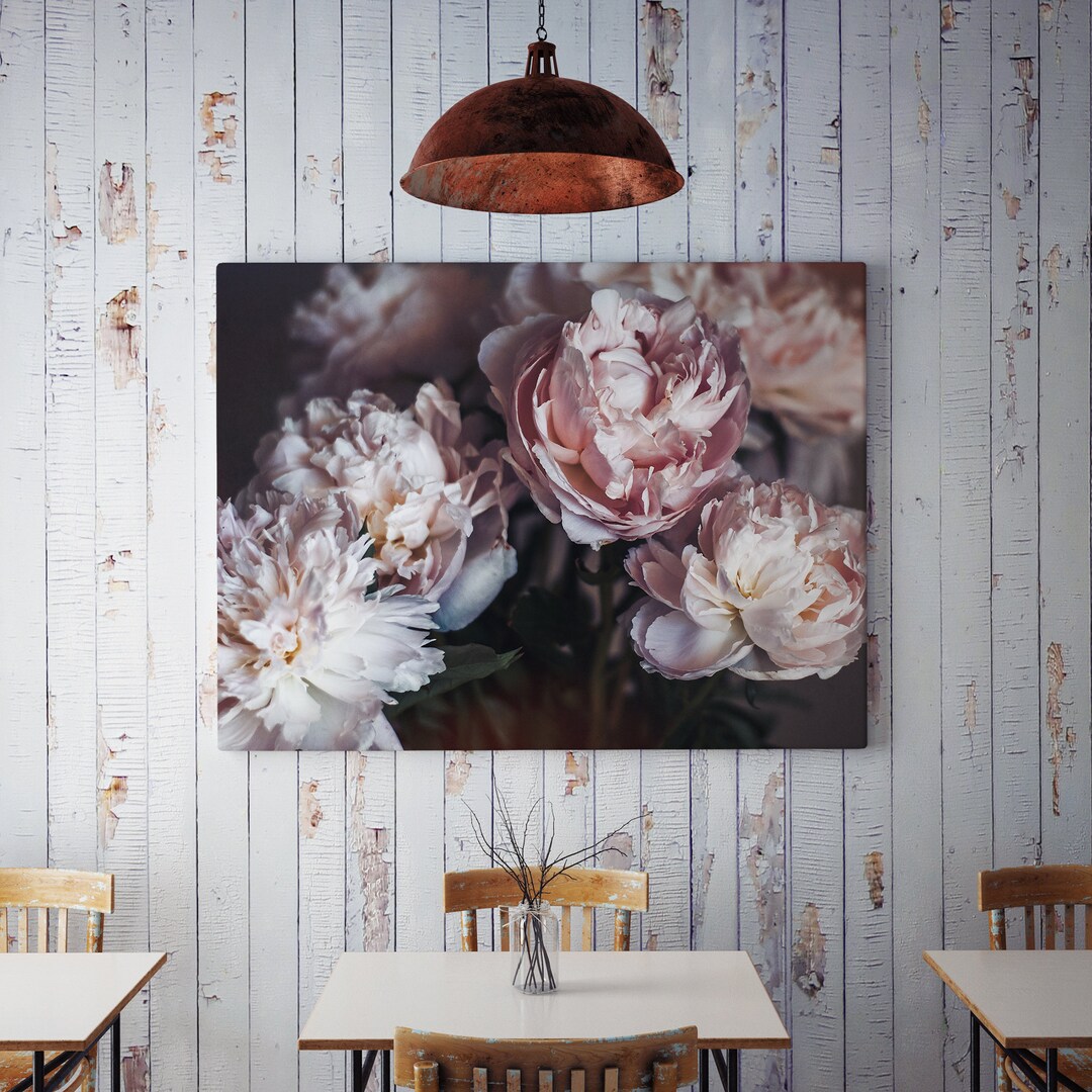 Peony Bouquet Canvas Print, Dark Floral Canvas Wall Art, Wall Decor ...