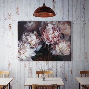 Peony bouquet canvas print, dark floral canvas wall art, wall decor, vintage home decor, canvas roll for self assembly