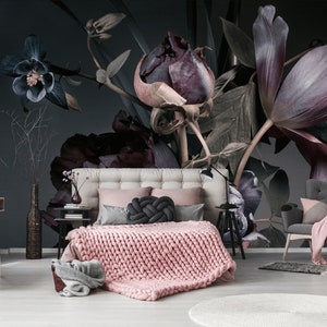 Papier peint floral spectaculaire, murale à peler et bâton avec pivoines et tulipes, papier peint amovible, décoration intérieure